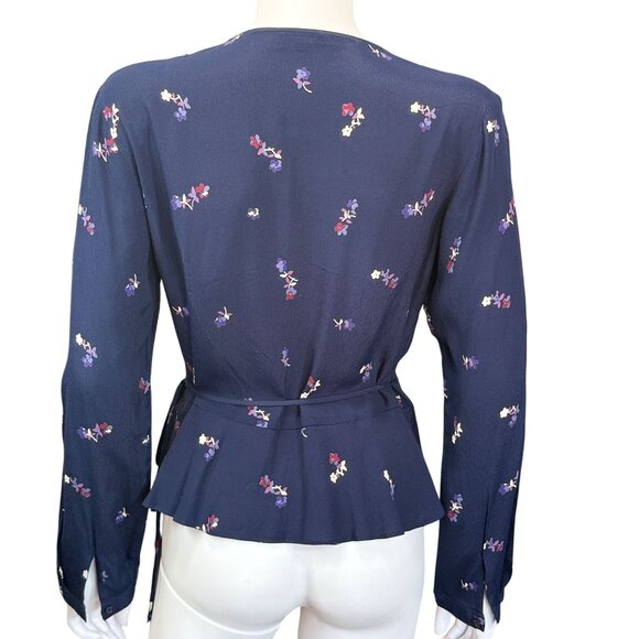 Rails Simone Wrap Blouse Floral Ruffle Medium Navy Kyoto Rayon Adjustable Wrap - Picture 2 of 9